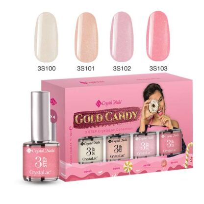 Crystal Nails - 3 Step Crystalac Kit - Gold Candy - 4x4ml